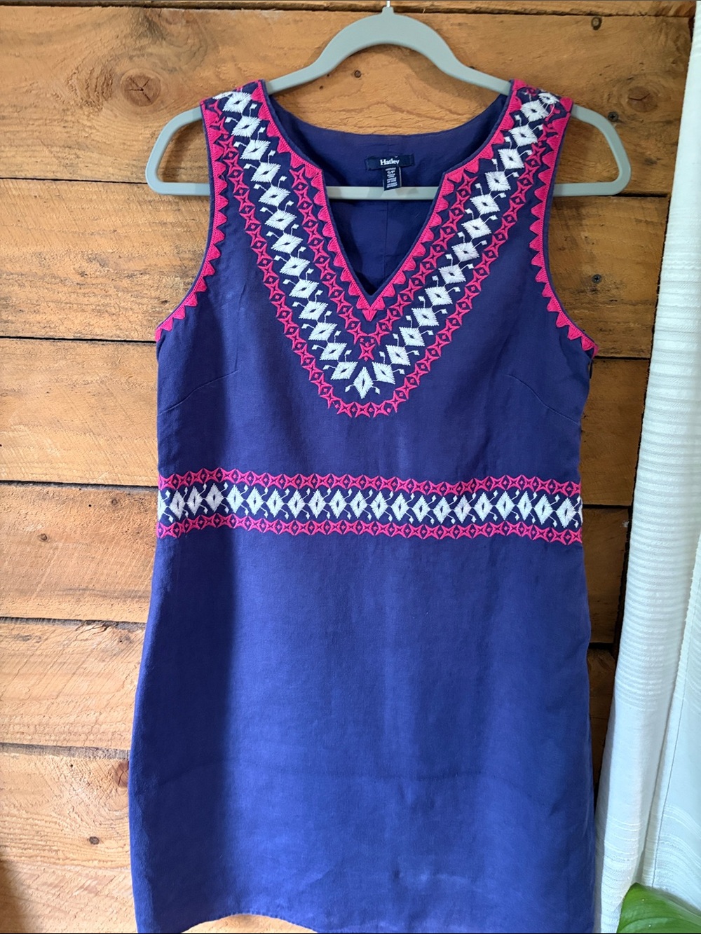 Hatley Navy Blue Midi Dress with Pink and White Embroidery